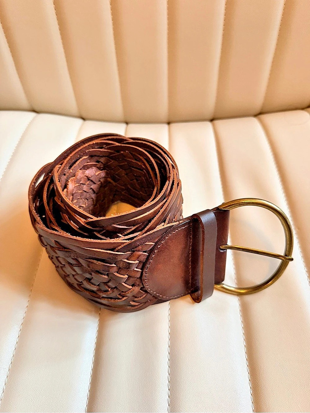 Tarnish Woven Leather Belt in Brown Like New